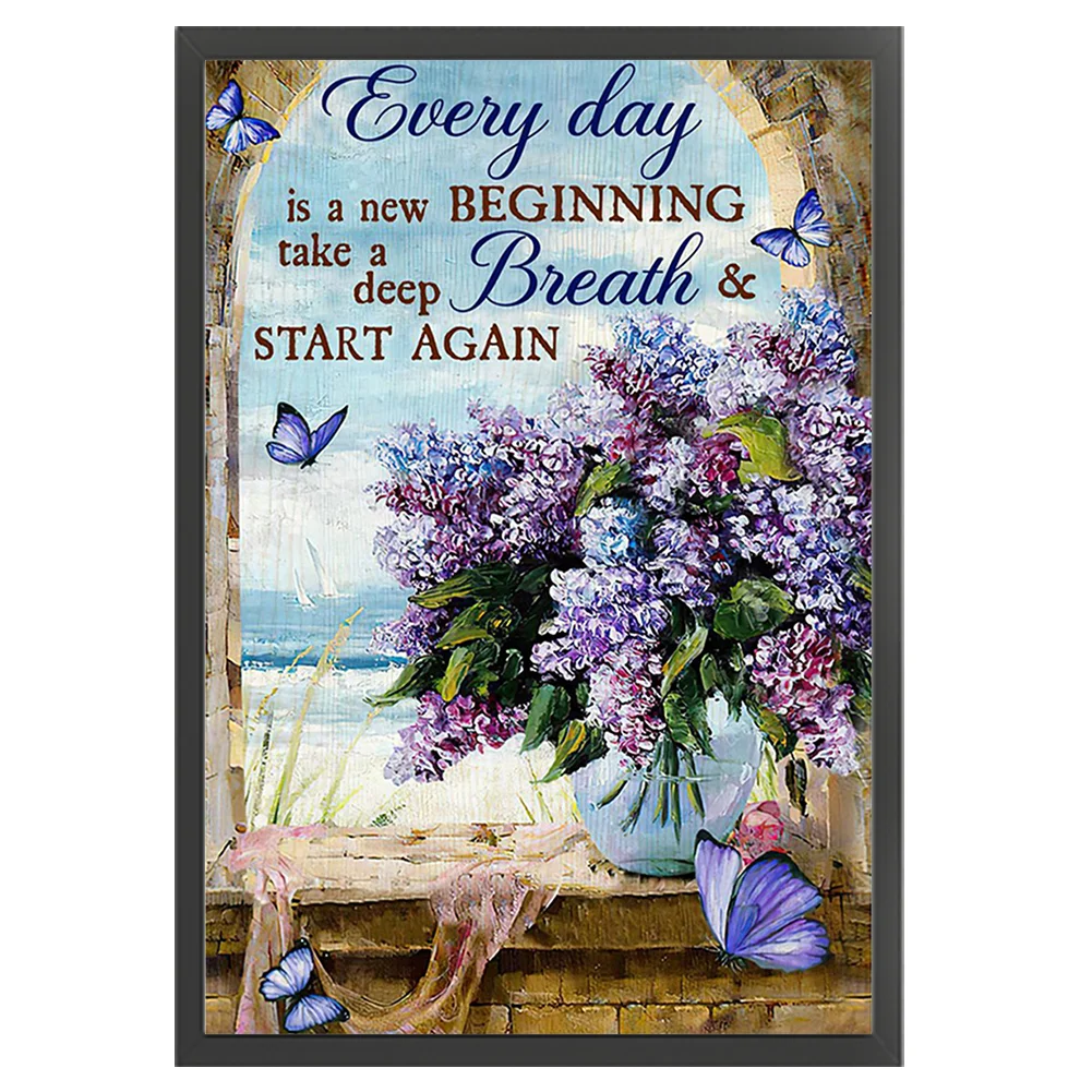 11CT Full Stamped Cross Stitch - Butterfly Lavender Letter(Canvas|40*60CM)