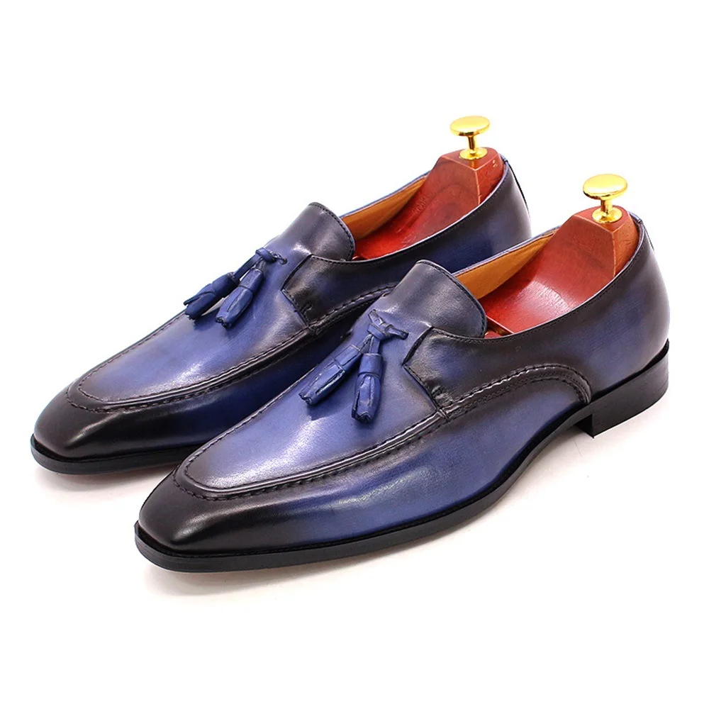 Novameme Men's shoes new casual business leather shoes men's tassel slip-on loafers handmade leather shoes  prom wedding shoes