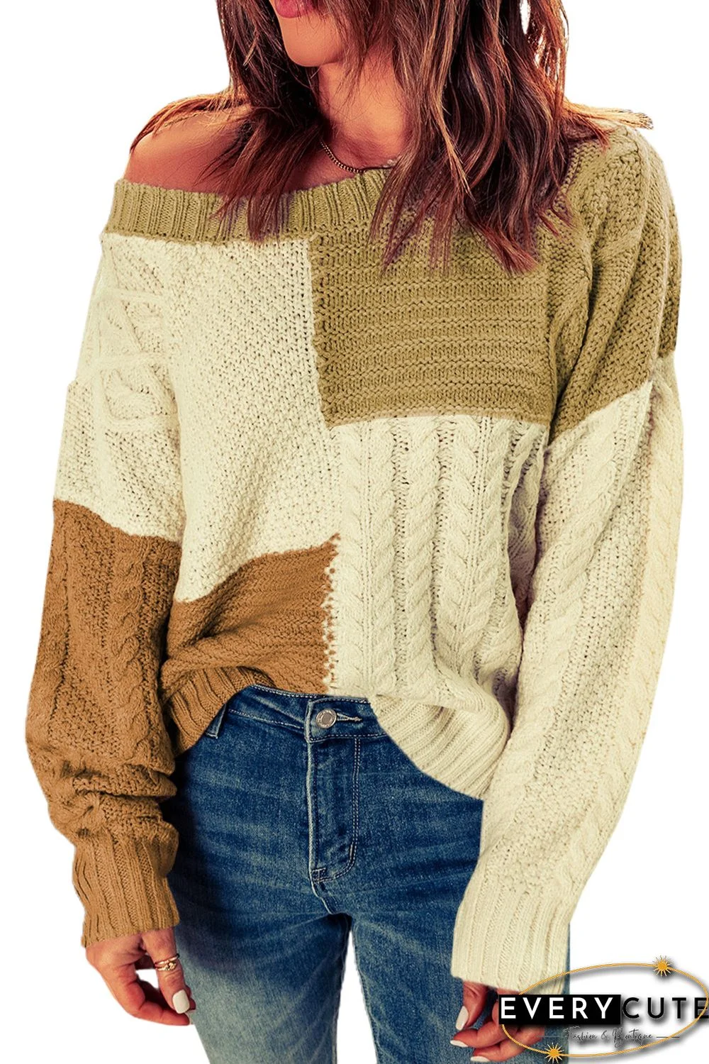 Multicolor Crew Neck Contrast Color Block Sweater