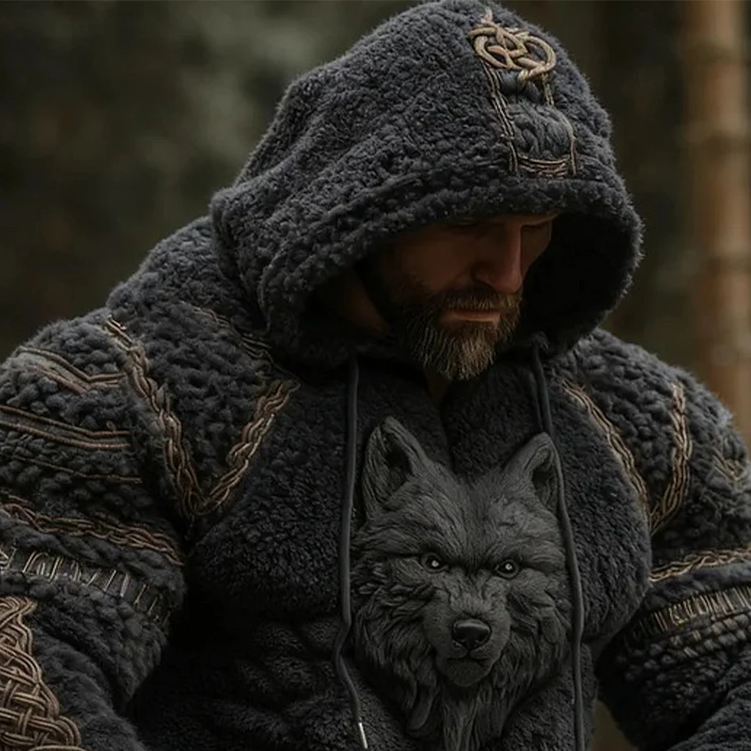 3D Print Christmas Ugly Sweater Men's Viking Wolf Celtic Art Warm Flannel Hoodie