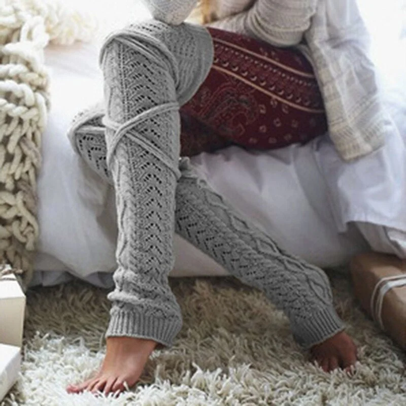 Leg Warmers Women Solid Thigh-high Over Knee Long Drawstring Breathable Lacing Womens Legs Warmer All-match Trendy Chic Warm New