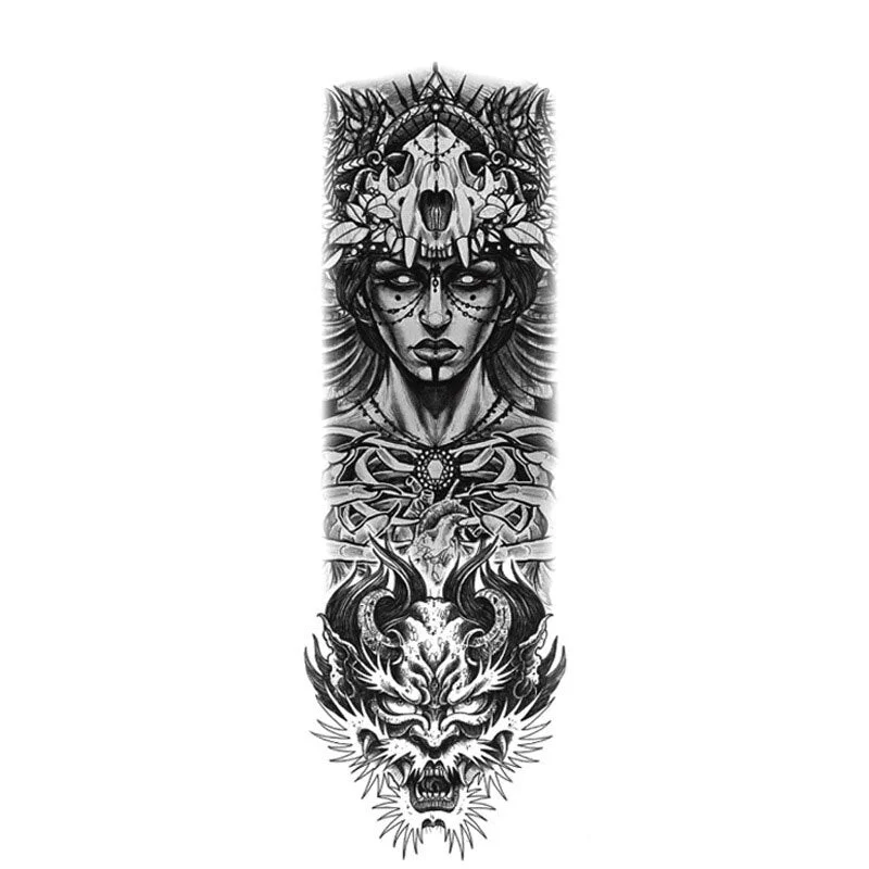 Large Arm Sleeve Tattoo Lion Crown King Rose Waterproof Temporary Tatoo Sticker Full Skull Totem Tatto