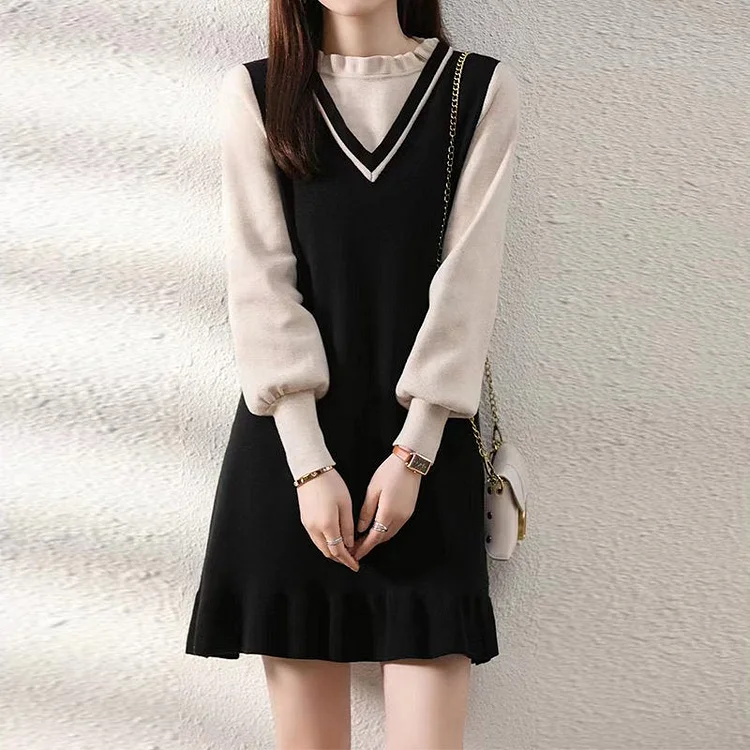 Shift Plain Long Sleeve Knitted Dresses QueenFunky