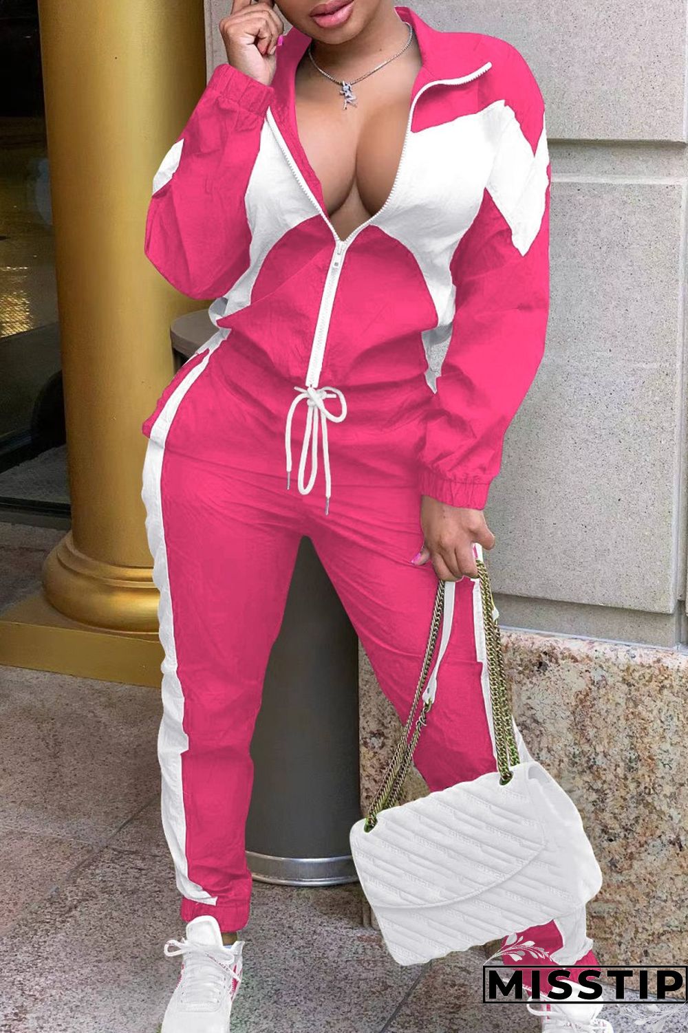 Army Green Casual Solid Patchwork Contrast Zipper Collar Long Sleeve Two Pieces