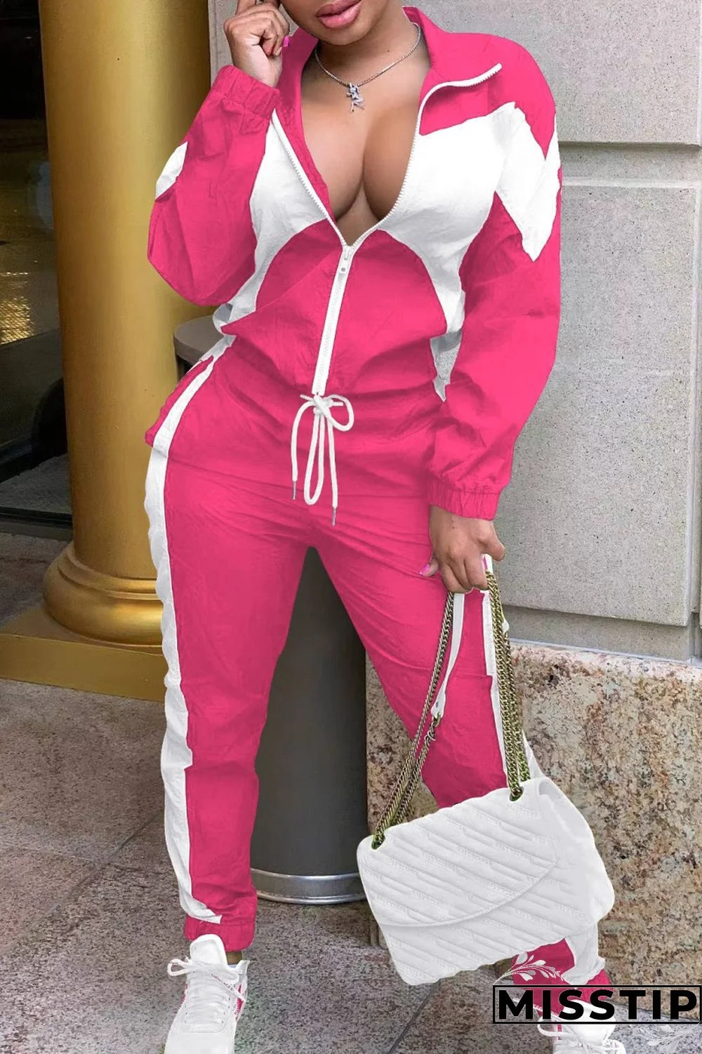 Army Green Casual Solid Patchwork Contrast Zipper Collar Long Sleeve Two Pieces