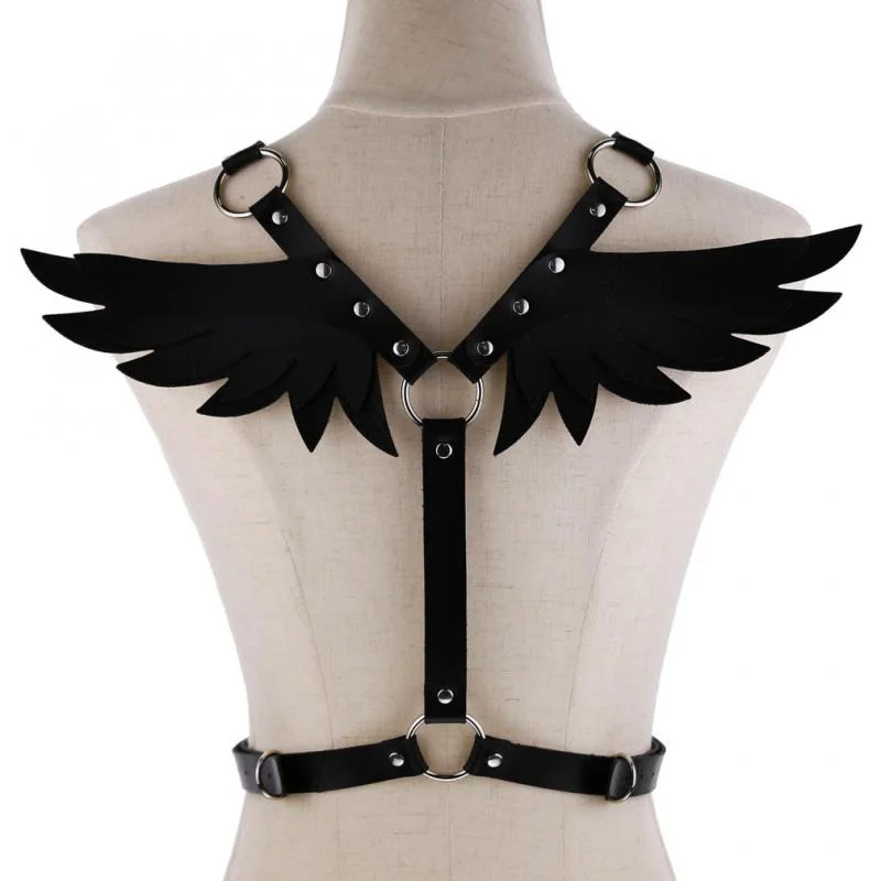 2020 New Gothic Leather Retro Medieval Renaissance Angel Demon Wings 4 Color Cosplay Accessories Harness Top Tie Punk Body Belt