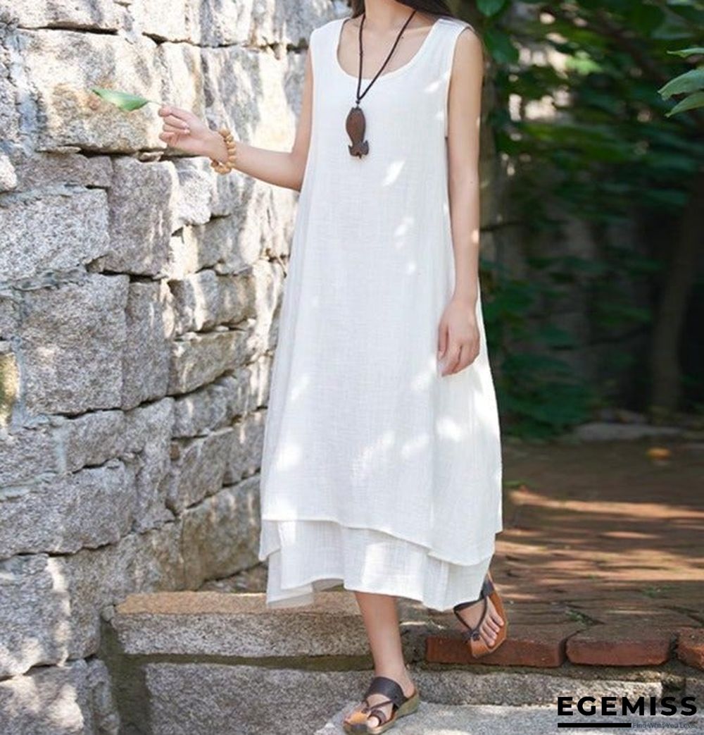 Bohemian holiday stitching dress White Dresses | EGEMISS