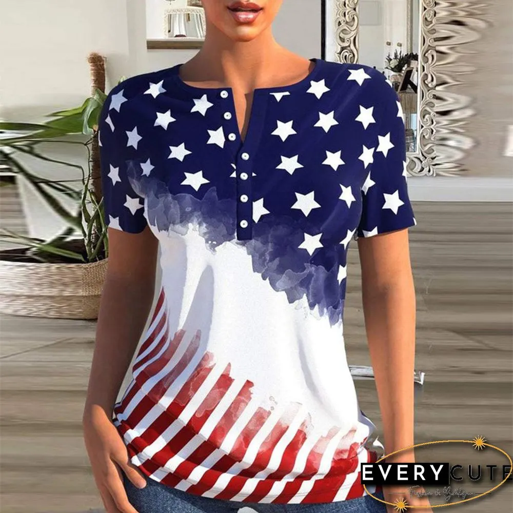 Women Flag Pattern Summer T-Shirt
