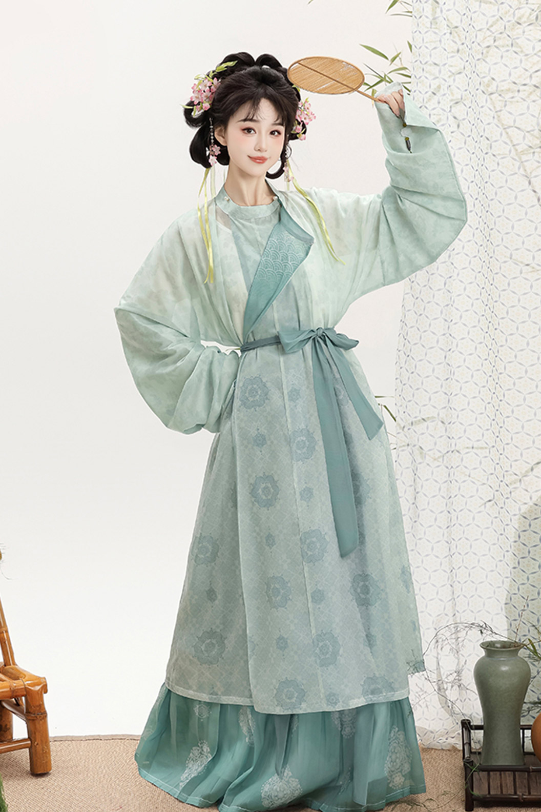 Tang Dynasty Blue Hanfu Dress with Lantern Pants and Pleated Skirt - taohongliulv 桃红柳绿 Stupa Stones