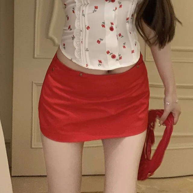 Floral Rise Skirt Plain Mini Pencil Shirt Mid / Puff-Sleeve
