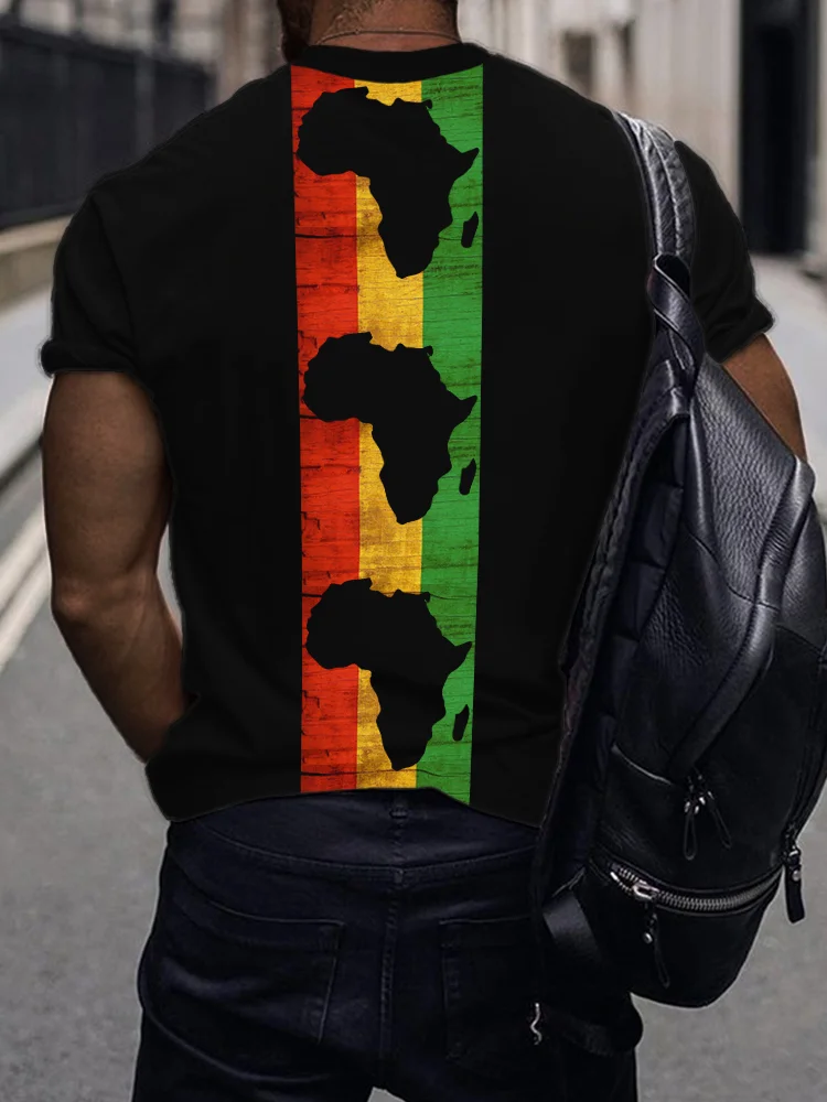 BrosWear Men's Africa Maps Rasta Stripe Graphic T Shirt