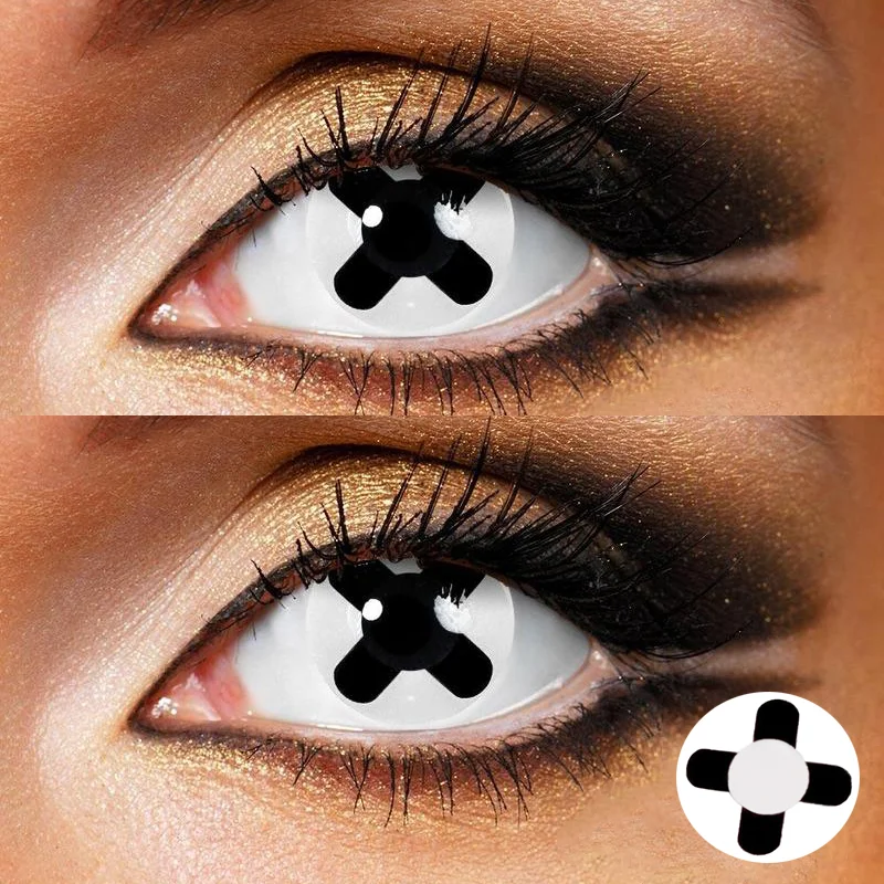 Black Cross Contact Lenses White Round Cosplay Style 14.5mm