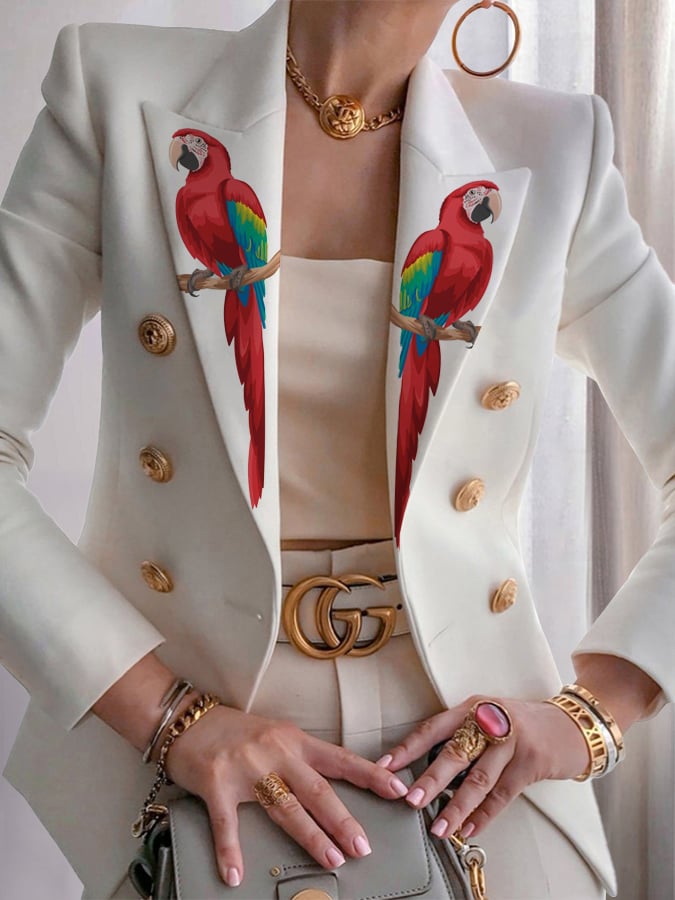 Women's Jimmy Parrot Print Slim Fit Lined Blazer