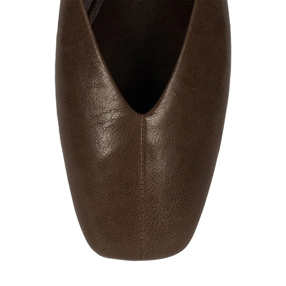 Fashion Brown Square Toe Flat Slip On Womens Mules Shoes