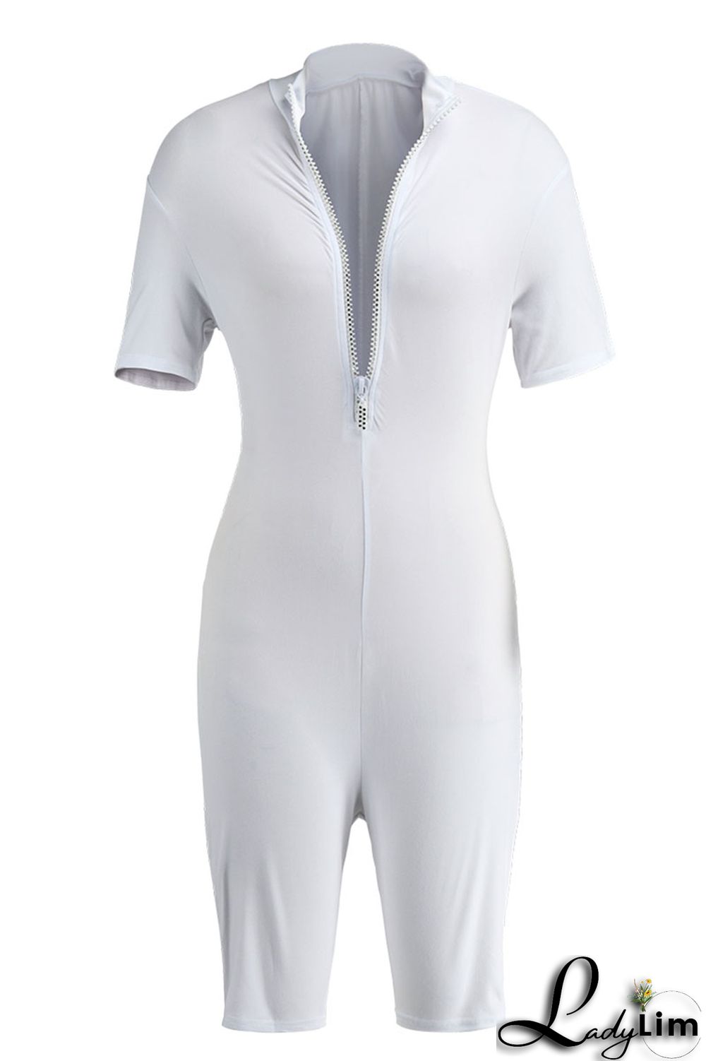 Royal Blue Fashion Casual Solid Basic Zipper Collar Skinny Romper