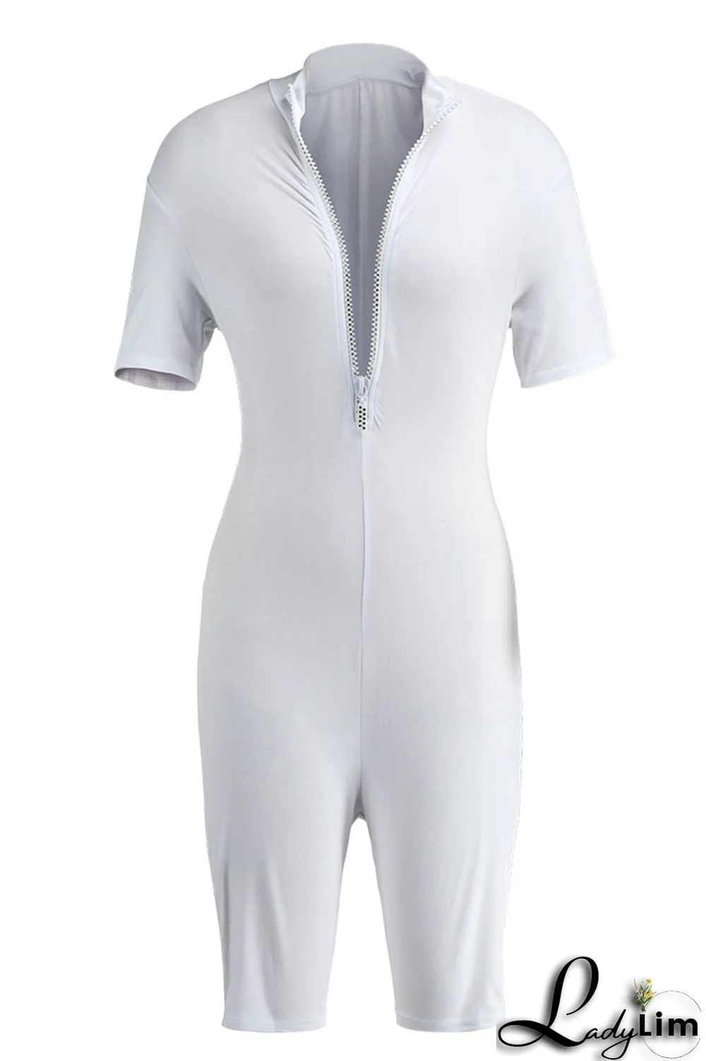 Royal Blue Fashion Casual Solid Basic Zipper Collar Skinny Romper