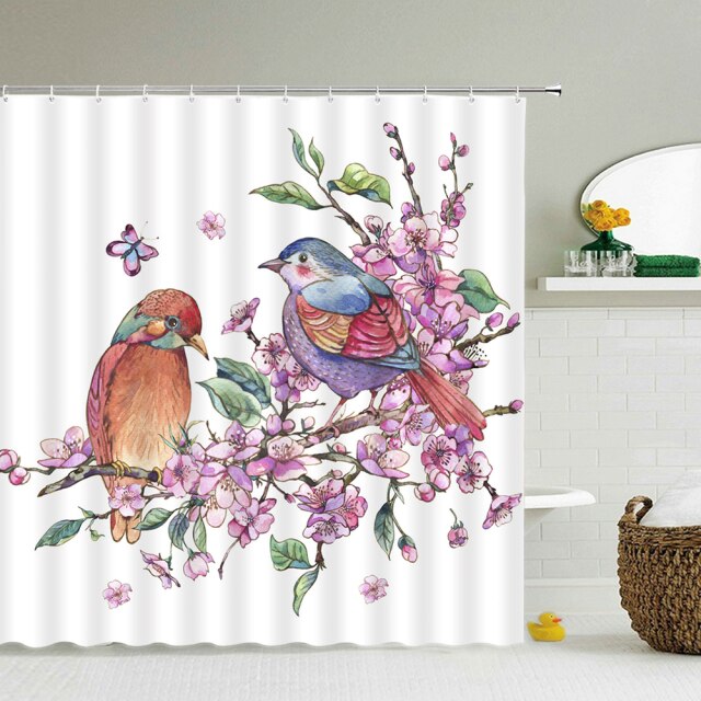 

Shower Curtain – Plants Flowers Birds-180*180cm, 501 Original