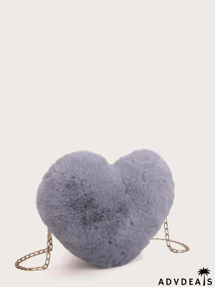 Heart Shaped Fuzzy Chain Bag