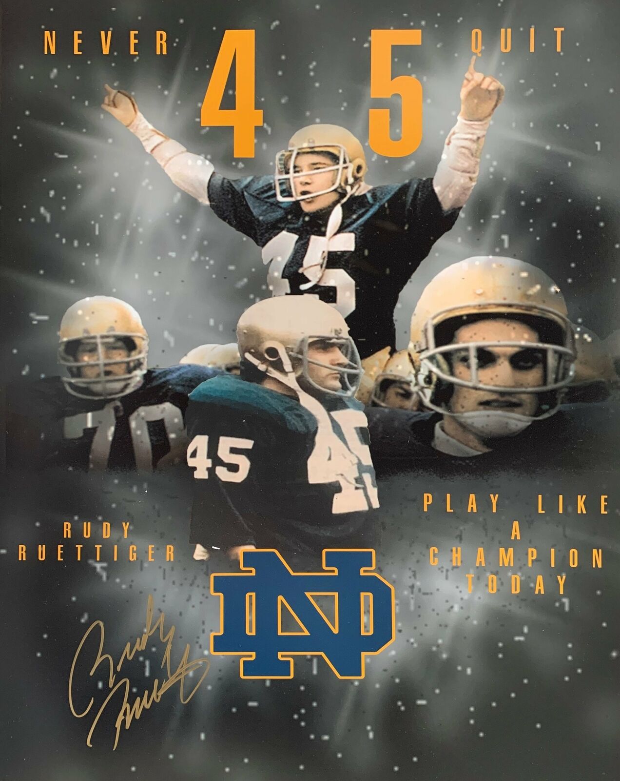 Rudy Ruettiger Signed 16x20 Photo Poster painting - Notre Dame Irish - RUDY HOLOGRAM COA