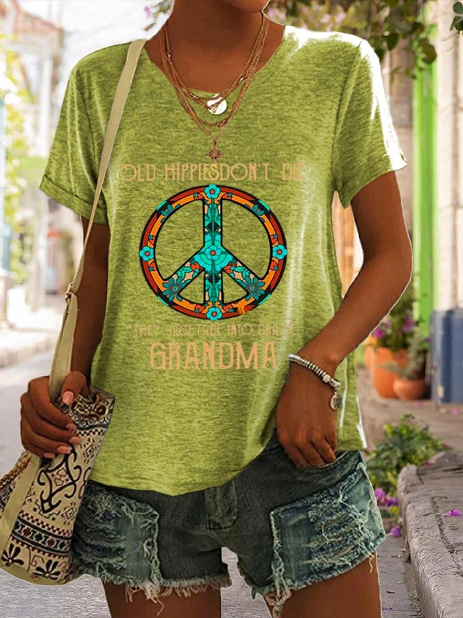 Old Hippie Don't Die Printed T-Shirt socialshop