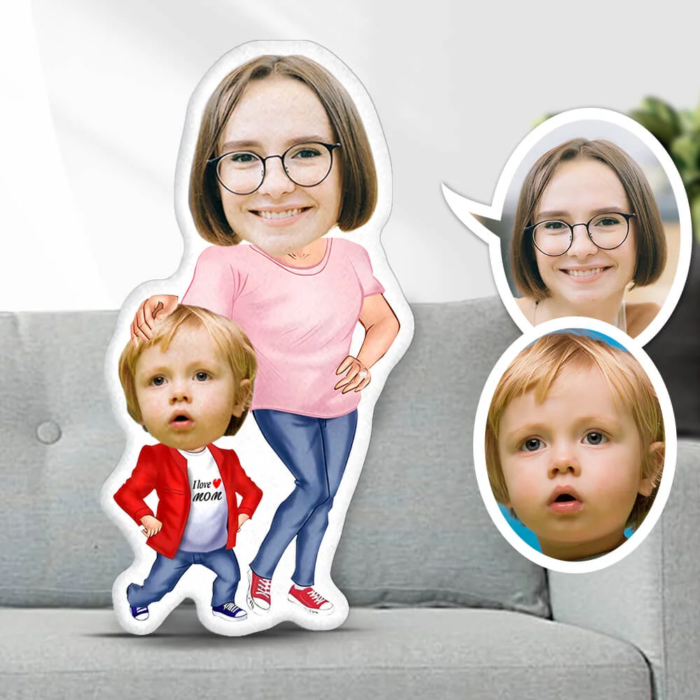 Mother's Day Gift,Custom Photo Face Pillow, Mommy With Son Style Photo Face Pillow, Face Picture Pillow Dolls and Gifts For Mother's Day