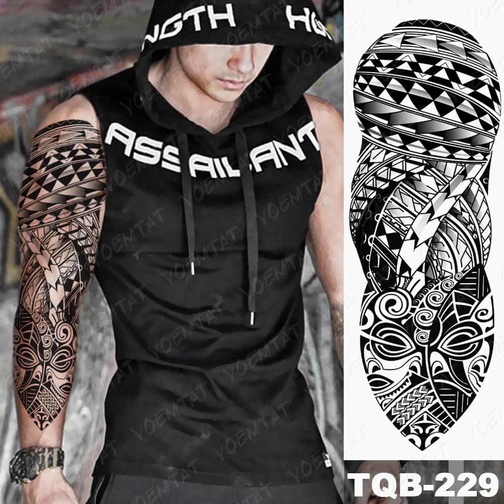 Sdrawing Arm Sleeve Tattoo Tiger Palm Lighthouse Waterproof Temporary Tatto Sticker Compass Beach Body Art Full Fake Tatoo Men
