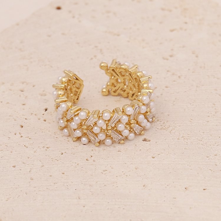 Brass Plated Micro-Set Pearl Ring KERENTILA