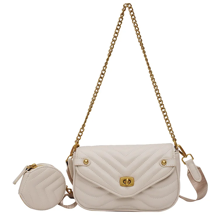 Women Handbag 2023 Quilted Messenger Bag Solid Color Clutch Purse (White)