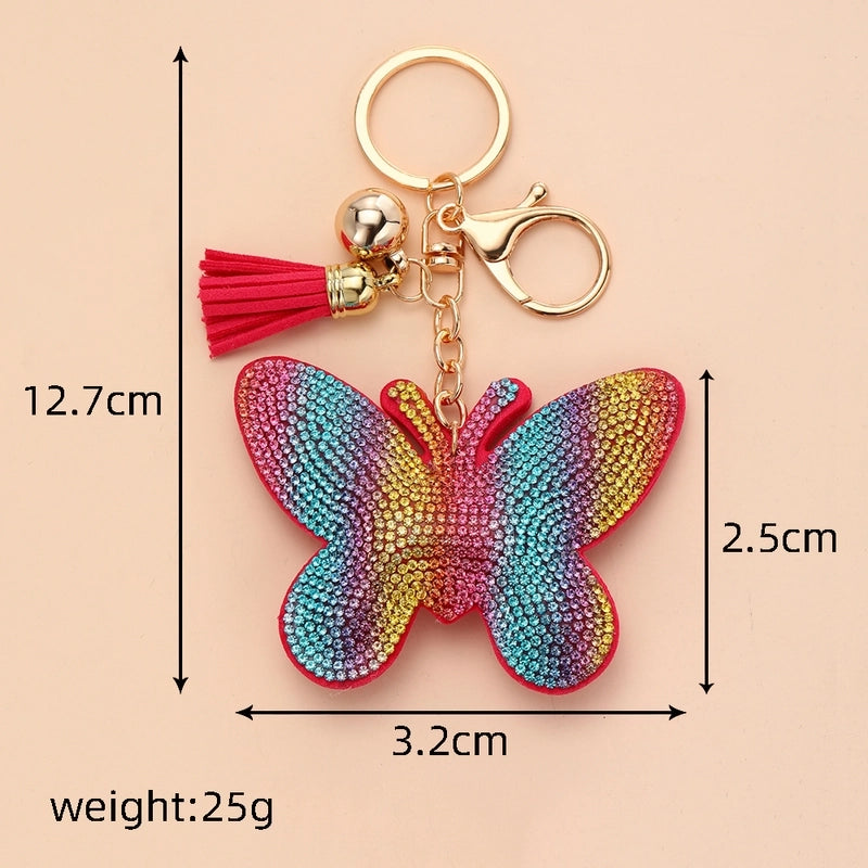 Vintage Style Minimalist Butterfly Pu Leather Alloy Tassel Inlay Rhinestones Bag Pendant Keychain