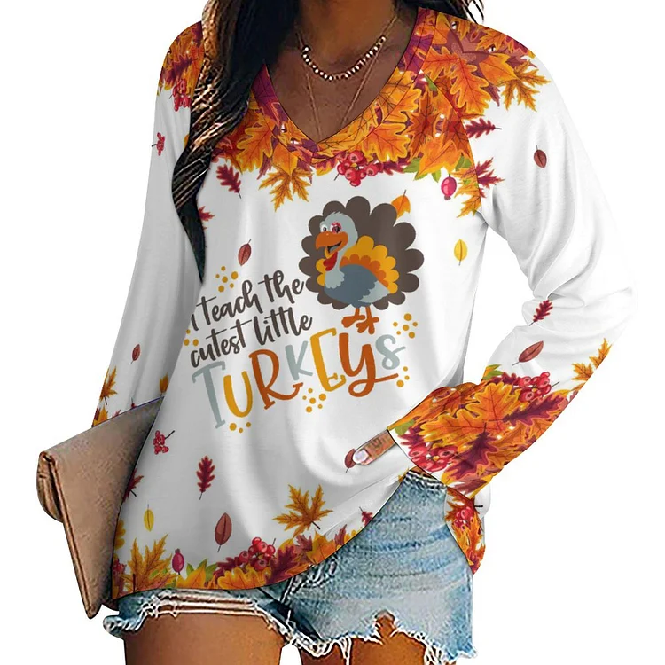 Personalized Design Women's  Long Sleeve Loose Tee Thanksgiving
