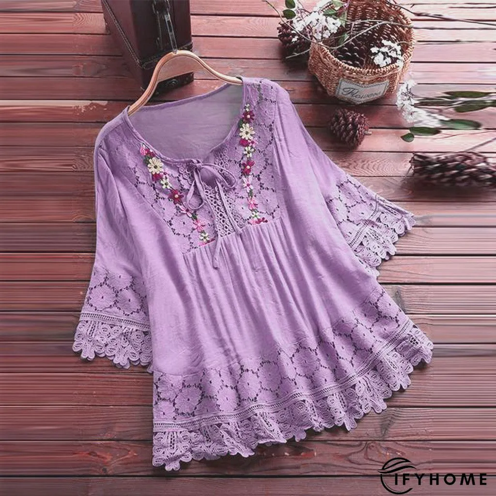Printed Short Sleeve Cotton-Blend Top | IFYHOME