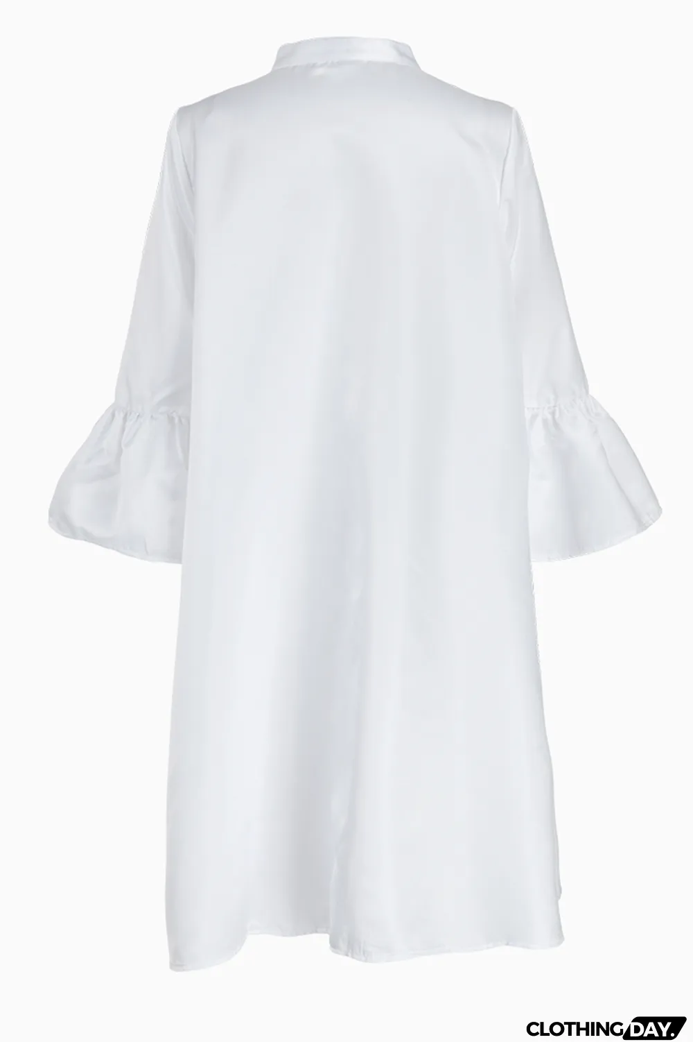 White Casual Solid Flounce O Neck Cake Skirt Dresses