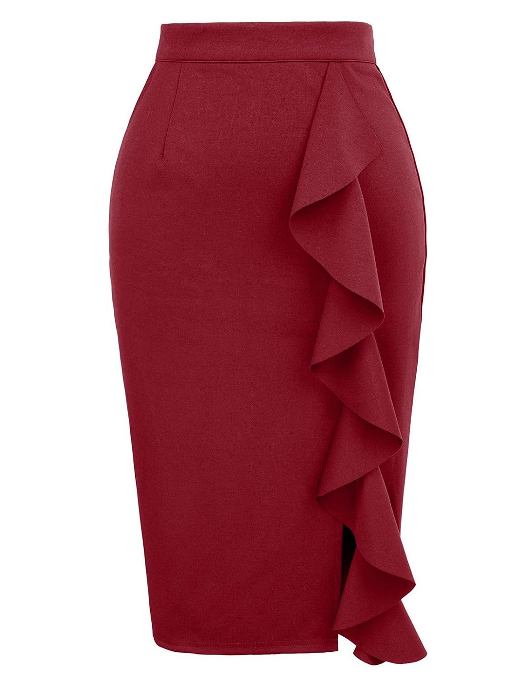 Women's Ruffle Bodycon Knee Length Midi Pencil Skirt