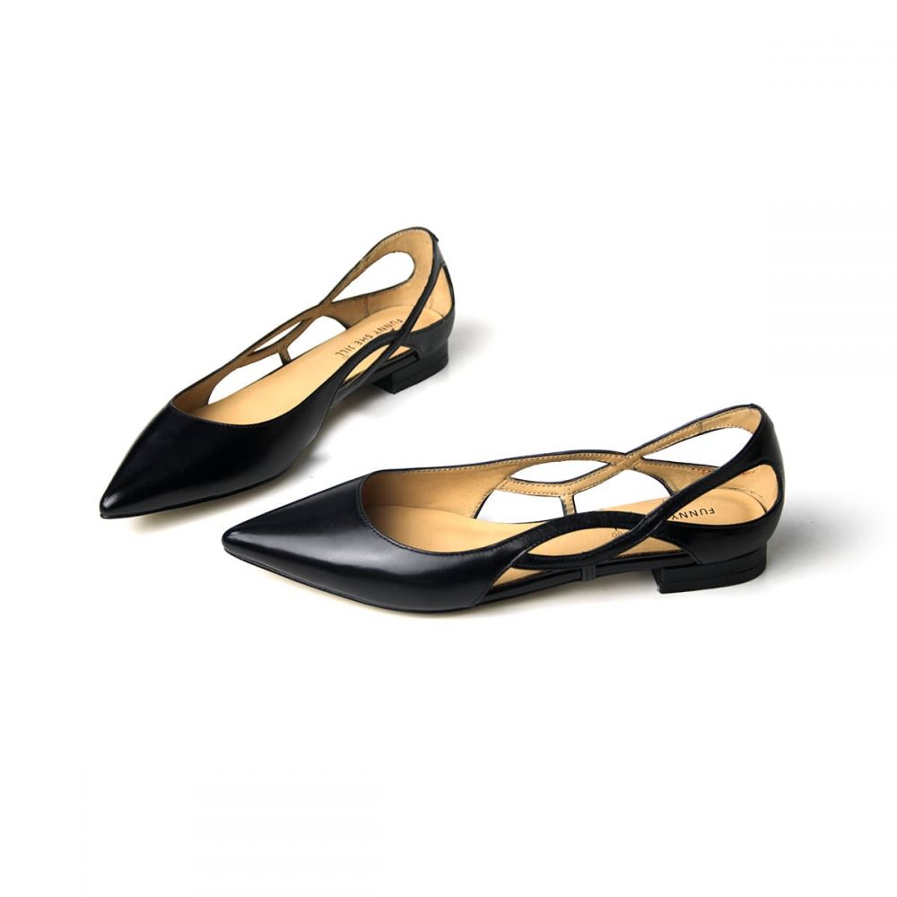 Women's Cut Out Genuine Leather Pointed Toe Flats Nicepairs
