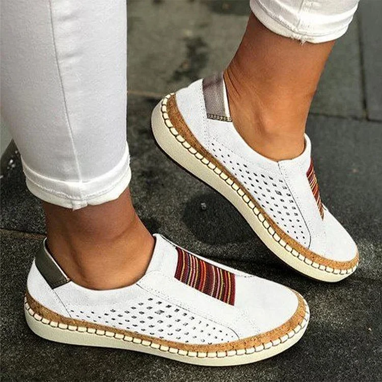 Women's Casual Hollow Color Contrast Stripe Flat Casual Shoes