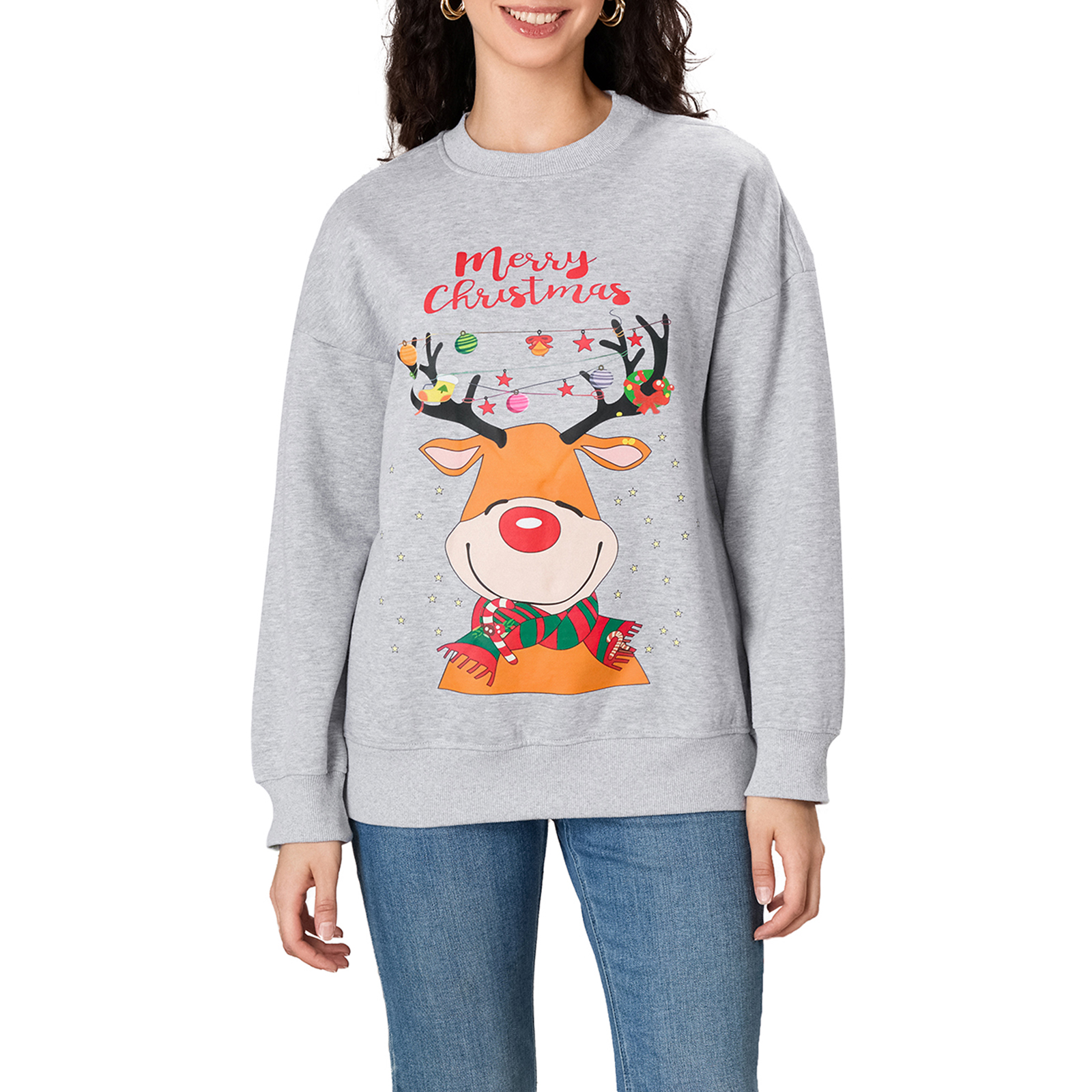Wheelsraw costumes for womens carnival Women's Christmas Sweatshirts Autumn Winter Lady Loose Reindeer Letter Print Crew Neck Long Sleeve Casual Pullover Tops