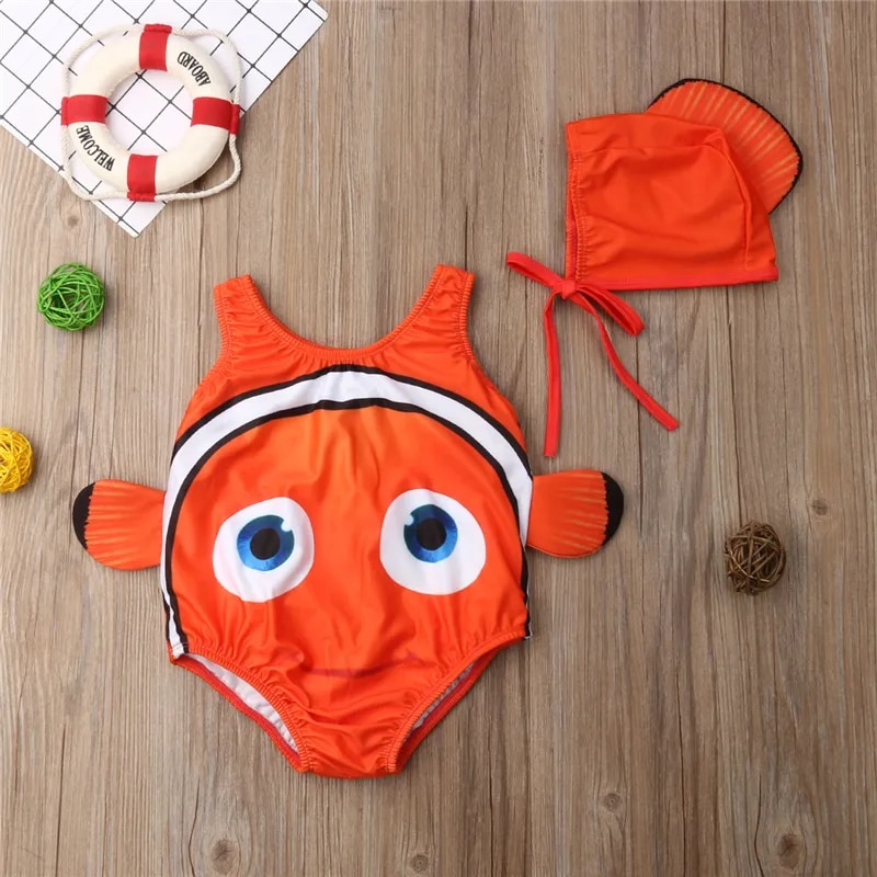 Uveng Kids Baby Girl Swimsuit Tail Goldfish One Piece Swimsuit Swimwear