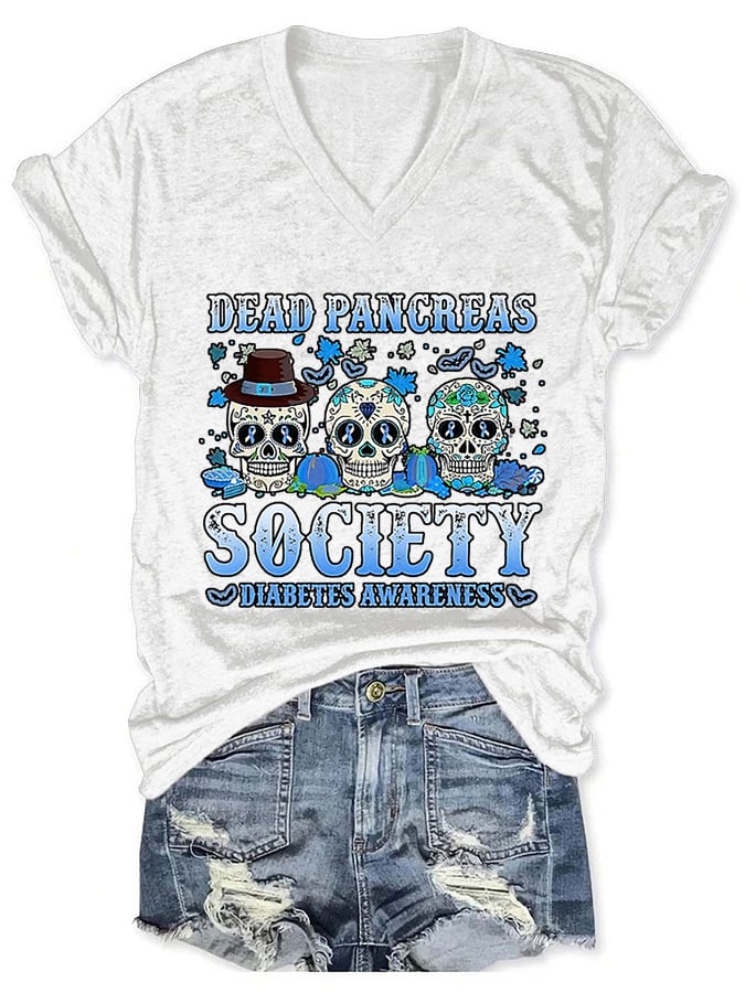 Women's Dead Pancreas Society Diabetes Awareness Print T-Shirt