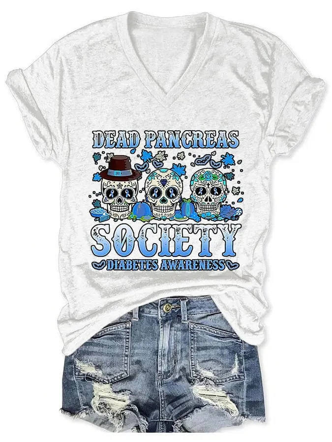 Women's Dead Pancreas Society Diabetes Awareness Print T-Shirt