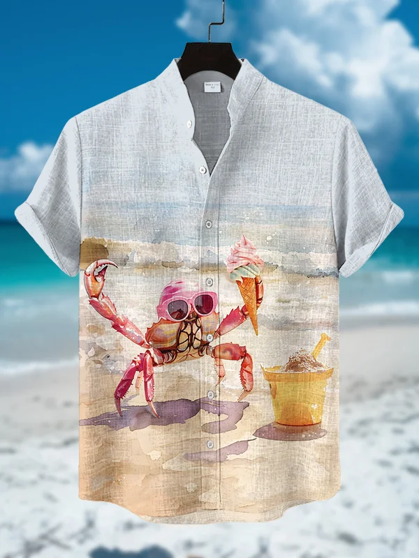 Men's Funny Crab Watercolor Print Casual Shirt