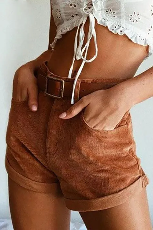 Corduroy High Waist Shorts