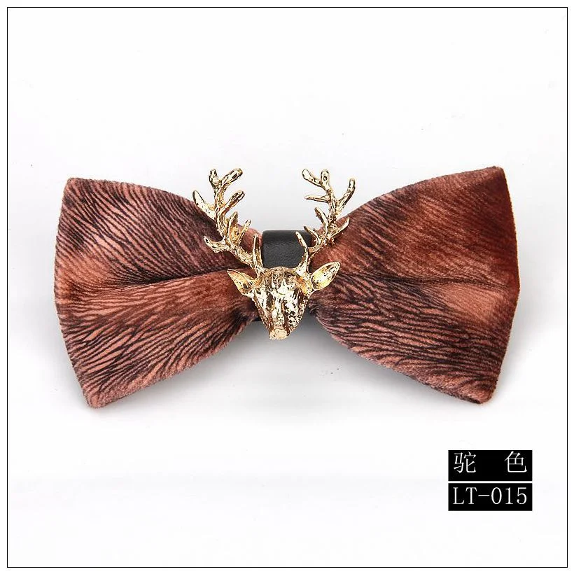 High end Fashion Men's Gold Velvet Bowtie Christmas Metal Elk Head Wedding Luxury Bow Ties Trendy Collar Jewelry Gifts for Men