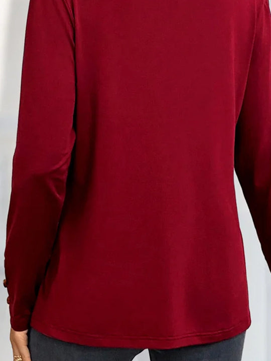 Women Long Sleeve V-neck Solid Button Tops
