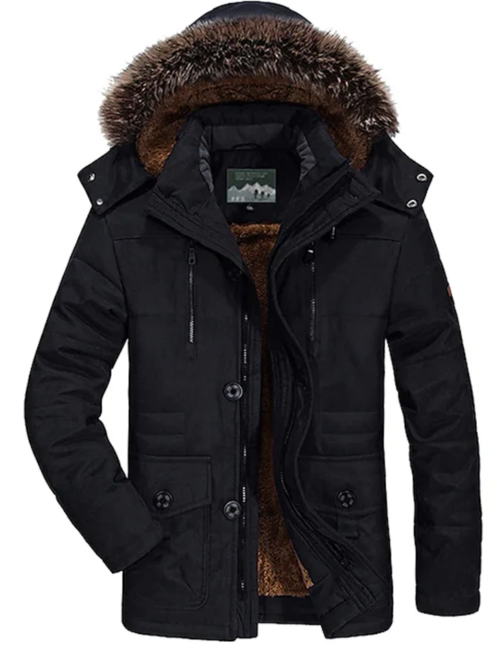Men's Winter Jacket Winter Coat Warm Camping & Hiking Zipper Outerwear Clothing Apparel Black khaki Dark Blue