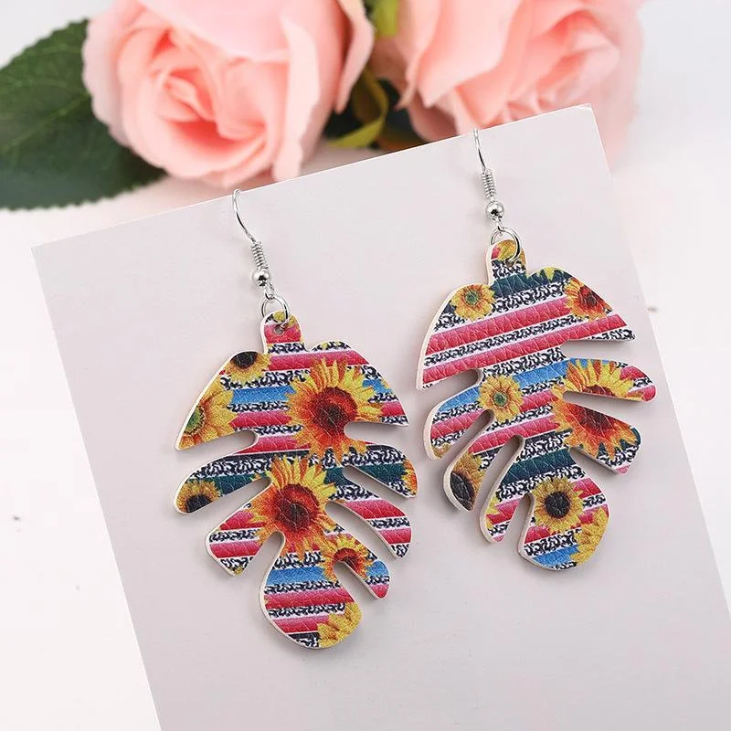 BOHO Leaf Pattern Sunflower Earrings