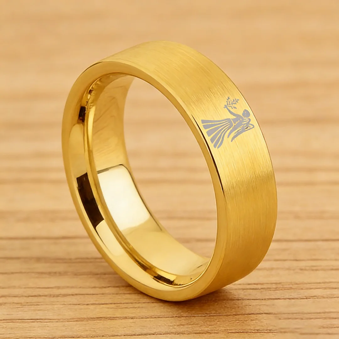 Gold Tungsten Carbide Rings Flat Virgo Wedding Band Flat Top Comfort Fit 4MM 6MM 8MM Width