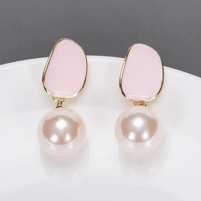 1 Pair Fashion Round Alloy Enamel Plating Inlay Pearl Women’s Drop Earrings