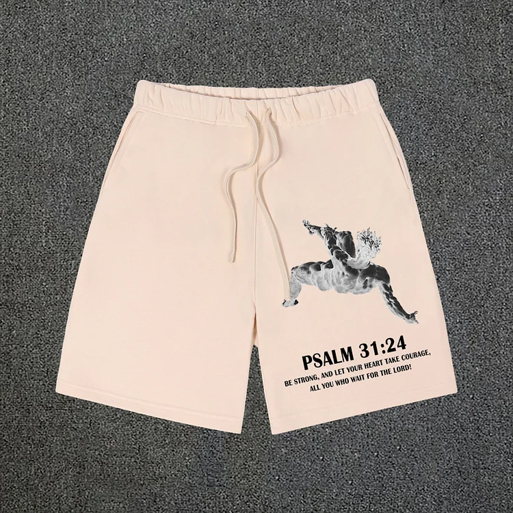 Bible Psalm 31 24 Print Graphic Cotton Drawstring Shorts SOPULA