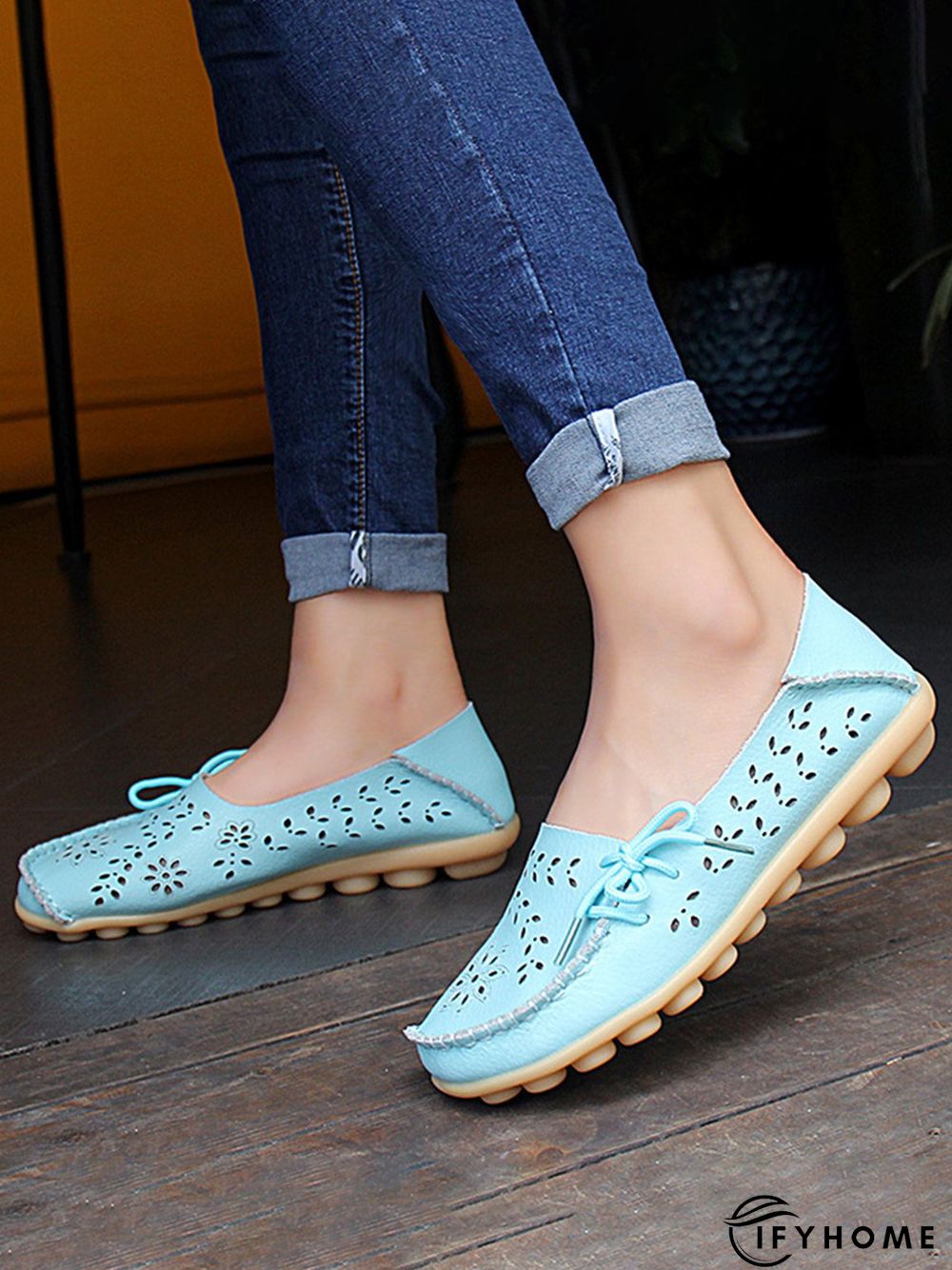 Cowhide Hollow Lace-up Portable Shoes | IFYHOME