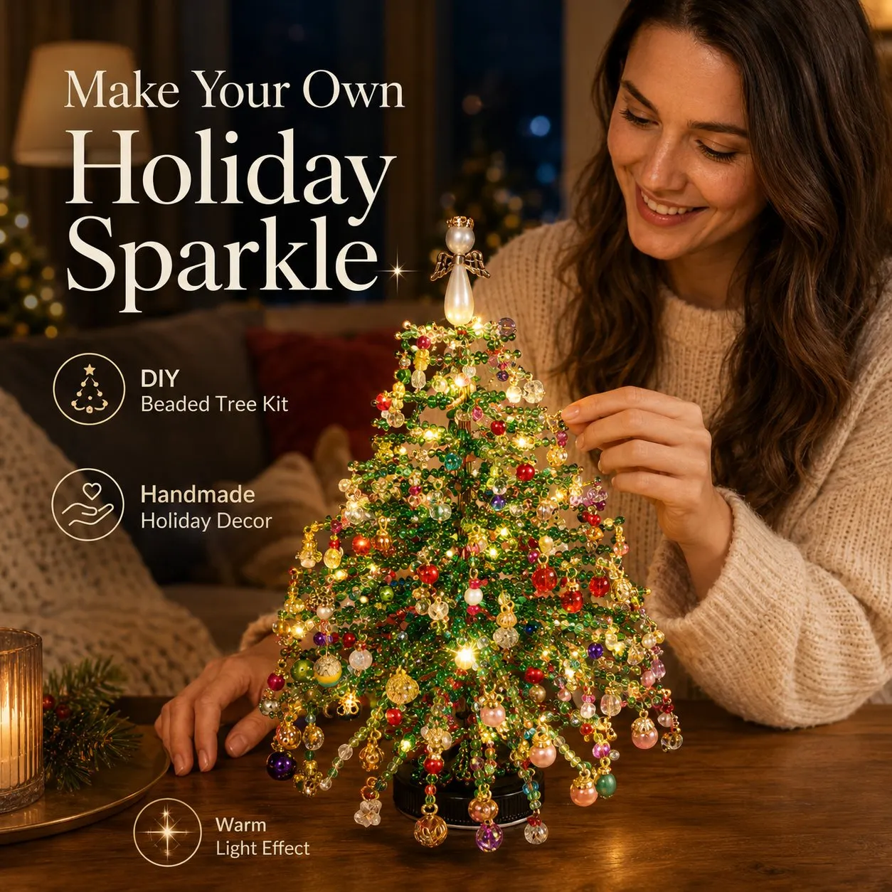 Finished handmade beaded Christmas tree